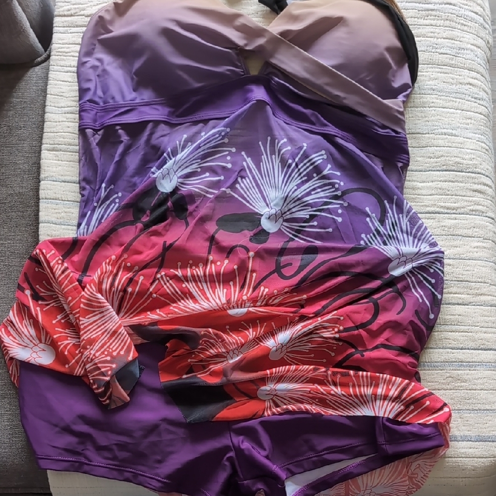 Rosegal Purple and Red Floral Bikini